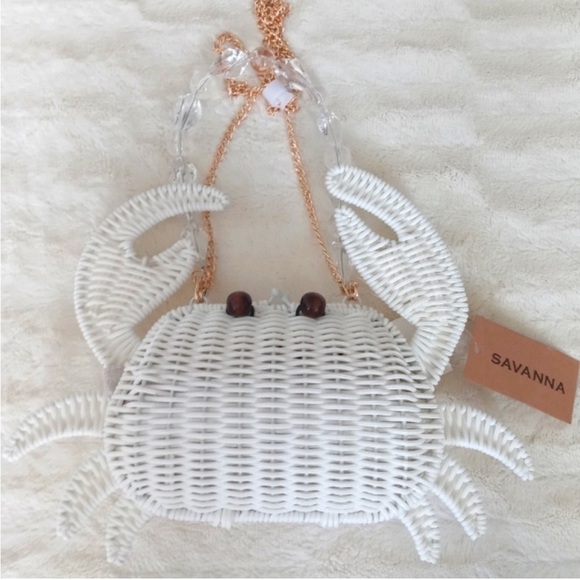 NWT! Fun Viral White wicker Crab crossbody handbag purse. - Picture 4 of 4
